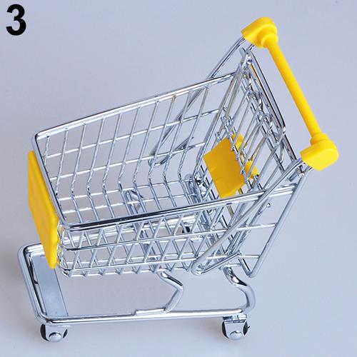 Carrito de mano para supermercado, Mini carrito de compras, decoración de escritorio, almacenamiento, juguete para: Amarillo