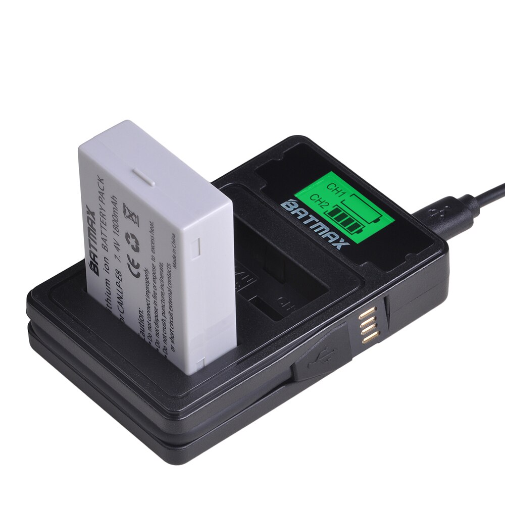 Batmax LPE8 LP-E8 LP E8 Battery+LCD USB Dual Charger with Type C Port for Canon EOS 550D 600D 650D 700D Rebel T2i T3i T4i T5i