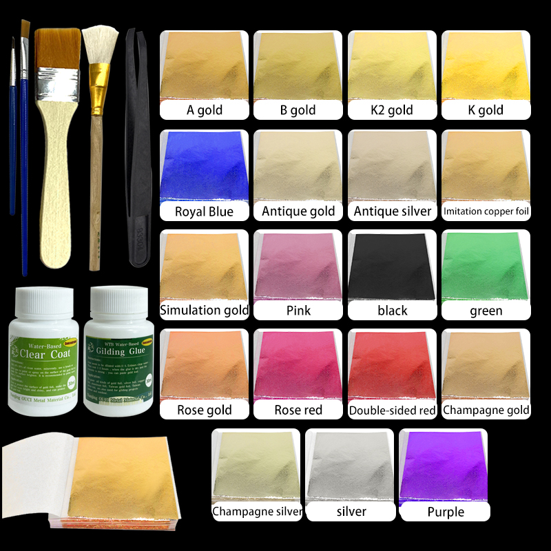 Vergoldungskleber, Goldfolienblätter für Kunsthandwerk, Papierpulver, Blattgold, konzentrierter Kleber auf Wasserbasis, Mangel und Goldfolien-Toolkit