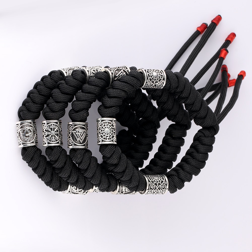 Viking Runen Kralen Paracord Armband Zwart Touw Gevlochten Armbanden Armbanden Voor Mannen Sieraden