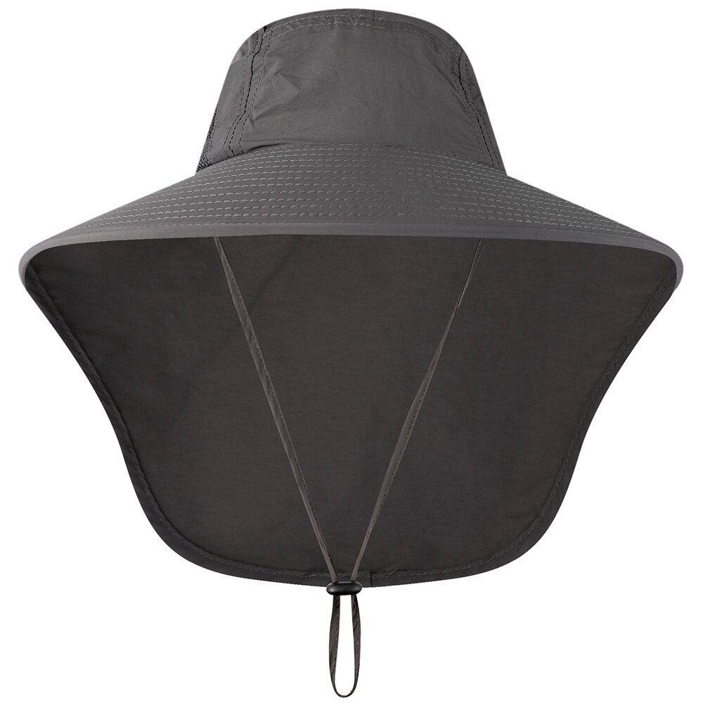 Outdoor UPF 50+ UV Protection Fishing Hat for Men Women Wide Brim with Neck Flap Side Mesh Camping Farming Beach Cycling Cap: Dark Grey