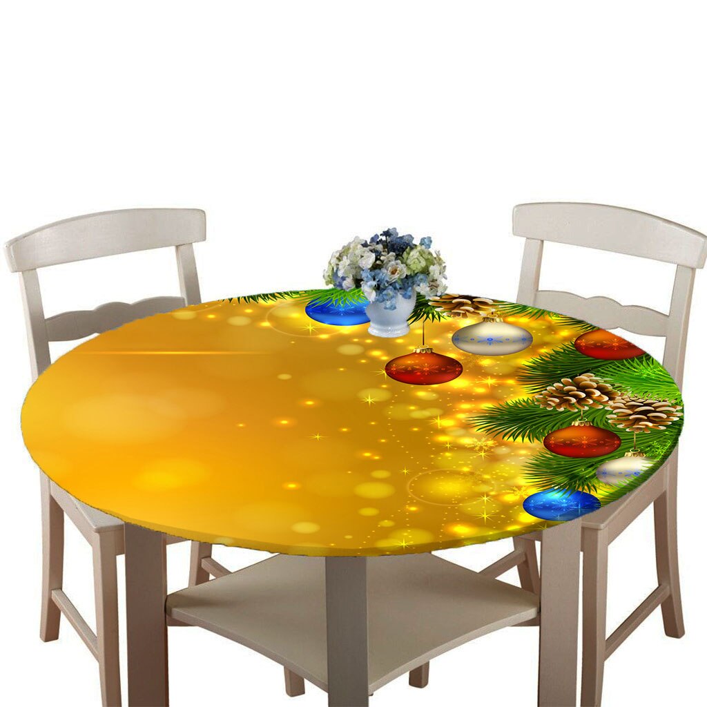 47-inch Elastic Fitted Table Cover, Polyester Vinyl Round Tables Tablecloth Table Cloth,Waterproof Table Pads, Christmas Decor