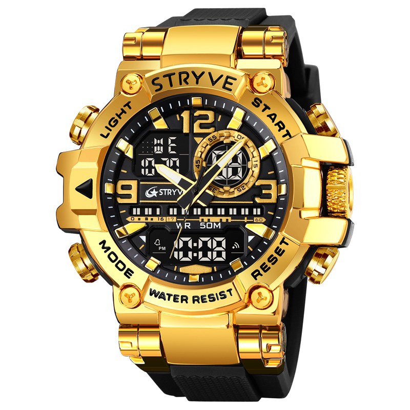 STRYVE Watch 8029 Popular Sports Men's Watch Good Analog-Digital Dual Movement Calendar Luminous Waterproof Watches: Ivory