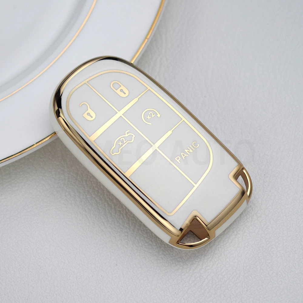 Funda de llave inteligente de coche de TPU de 5 botones para Jeep Renegade Frand Cherokee Dodge Journey Charger Chrysler 200 300 Shell Fob: Naranja