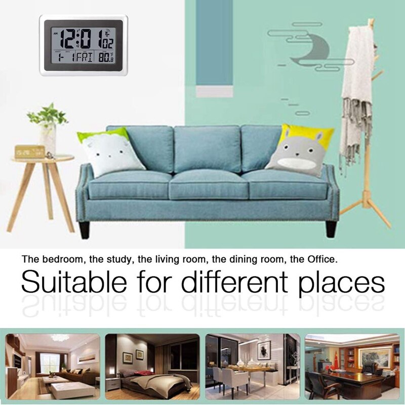 Best Atomic Digital Wall Clock, Large Lcd Display, Battery Operated, Indoor Temperature, Calendar, Table Standing, Snooze Withou