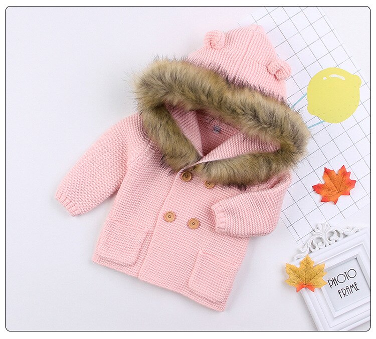 Peuter Jongens Meisjes Truien Jas Herfst Winter Lange Mouwen Gebreide Tops Double Breasted Trui Baby Hooded Jassen 0- 24M