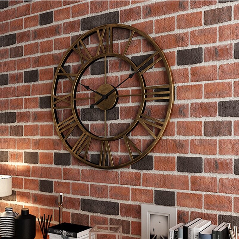 47cm 3d cirkulære retro romerske smede hule jern vintage stum dekorative piedroit ur på vægdekoration til hjemmet