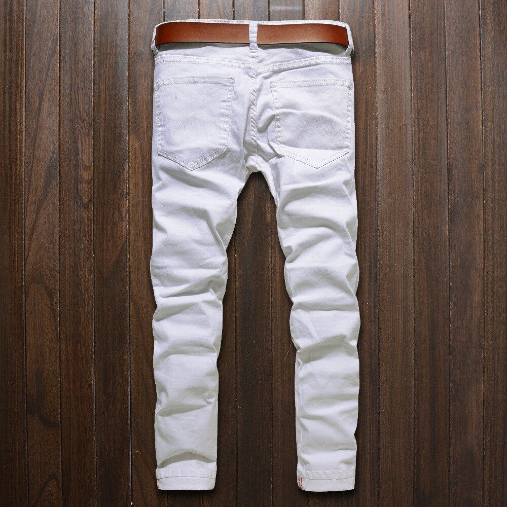 Skinny Jeans Mannen White Ripped Knie Rits Mode Casual Slim Fit Biker Jeans Hip Hop Vernietigen Stretch Denim Broek Motorfiets