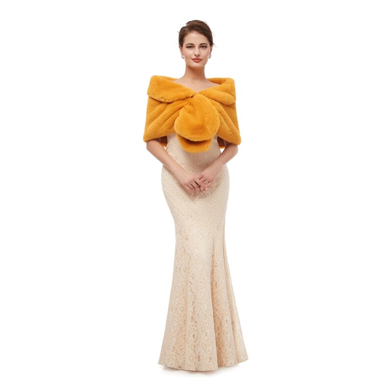Chales negros de piel para mujer, abrigos para vestidos formales de boda, prendas de vestir exteriores de boda, capa nupcial, otoño e invierno, Boleros cálidos, novedad de: Oro