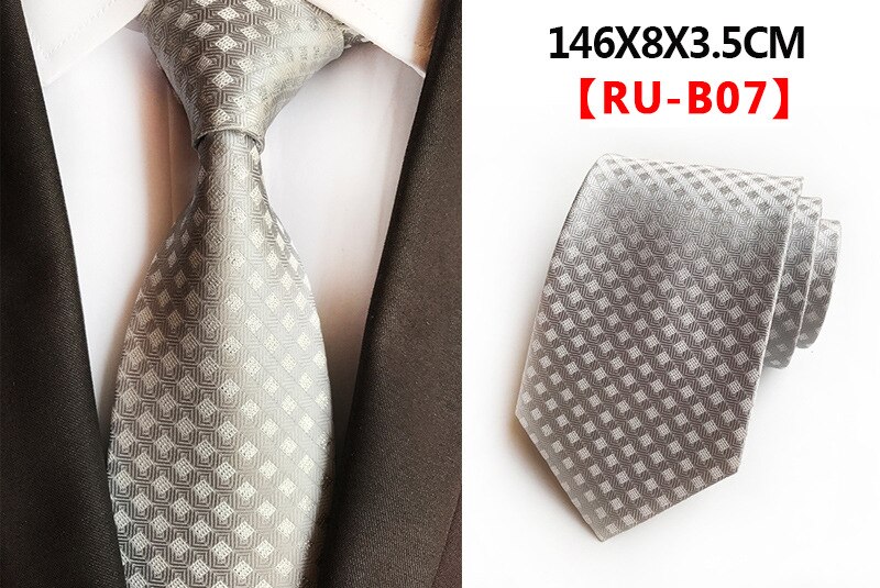Ricnais 8cm Formal Tie Brown Yellow Plaid Striped Silk Necktie Suit Mens Silk Neck Tie For Man Business Wedding Party Gravata: 07
