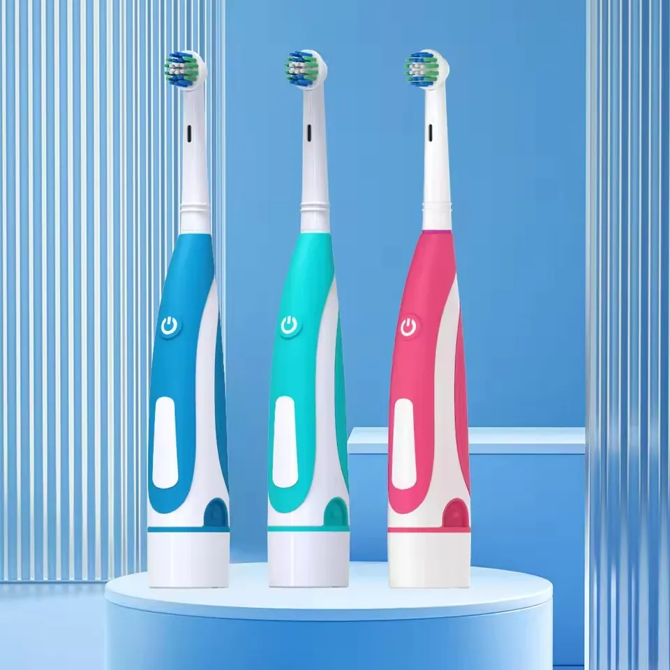 Cepillo de dientes eléctrico sónico redondeado, cepillo de dientes vibratorio 3D, rotación, cuidado de las encías, cabezales de cerdas suaves, batería, blanqueamiento dental