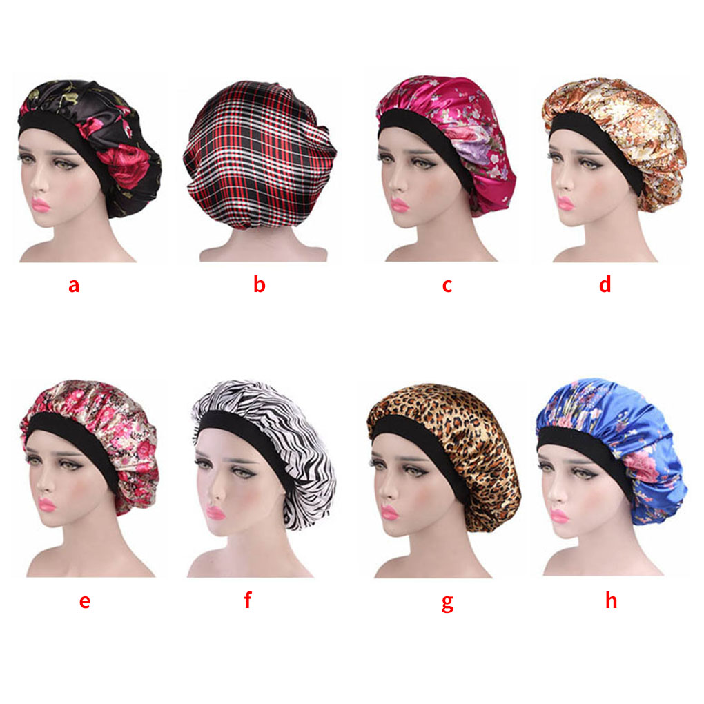 Unisex Adults Satin Nightcap Wide-brimmed Floral Men Women Sleeping Cap for Spring Autumn Winter Shower Cap