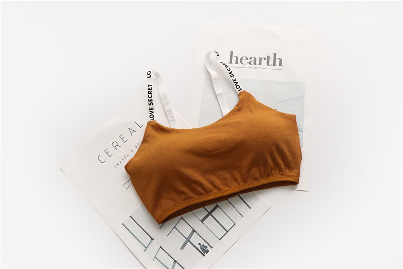 Active casual Bra Top One Size Letters strap Cotton Top fitness Gym Jogging Bra girl Wire Free Bandeau Bra Tops: Orange