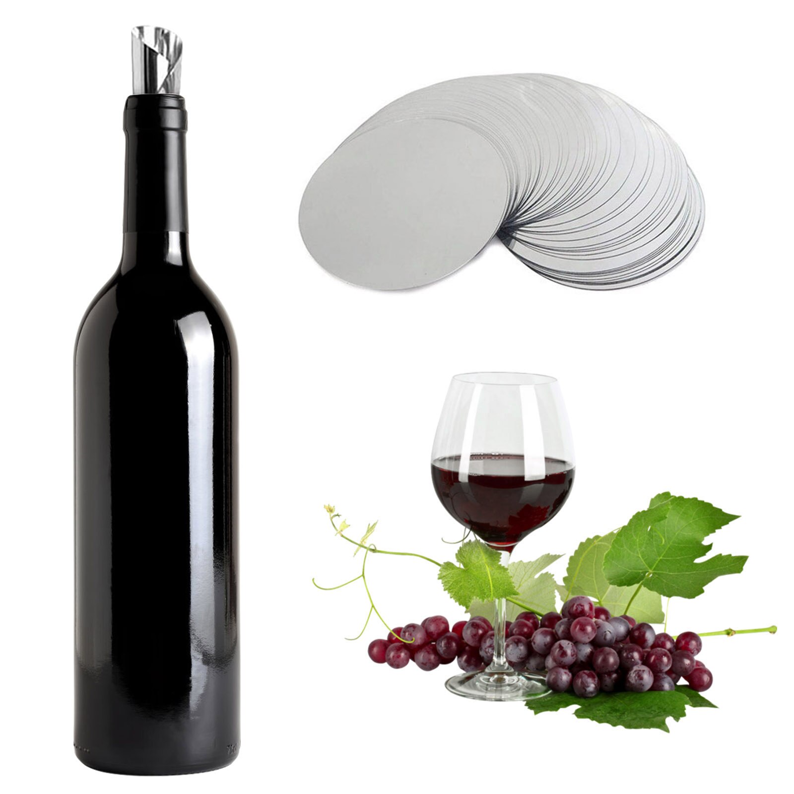 50 PCS Foldable Wine Pourer Aluminum Foil Silver Wine Pourer Stop Pouring Disk Pour Spout Pack Home Kitchen Bar Wine Tools