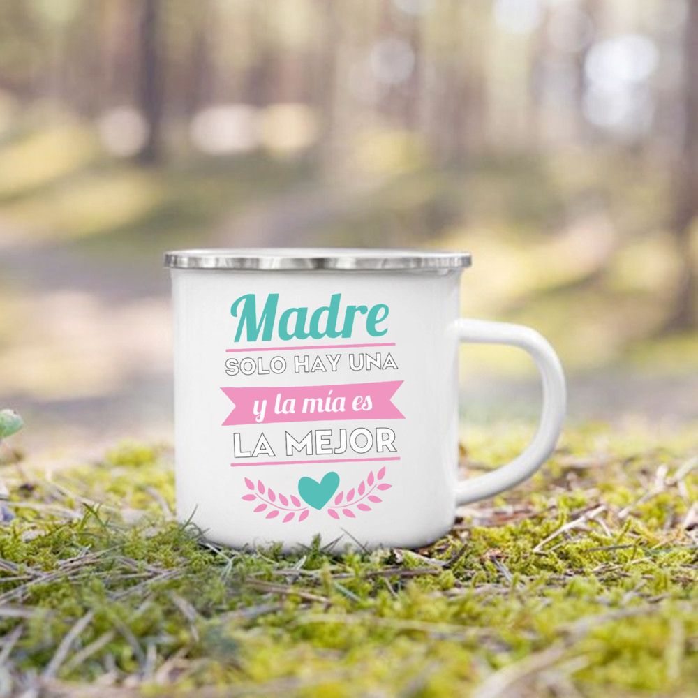 Taza con estampado de la mejor mamá del mundo, tazas de café creativas, bebidas, leche, taza con asa, taza esmaltada para acampar, de cumpleaños para el día de la madre para mamá: Blanco