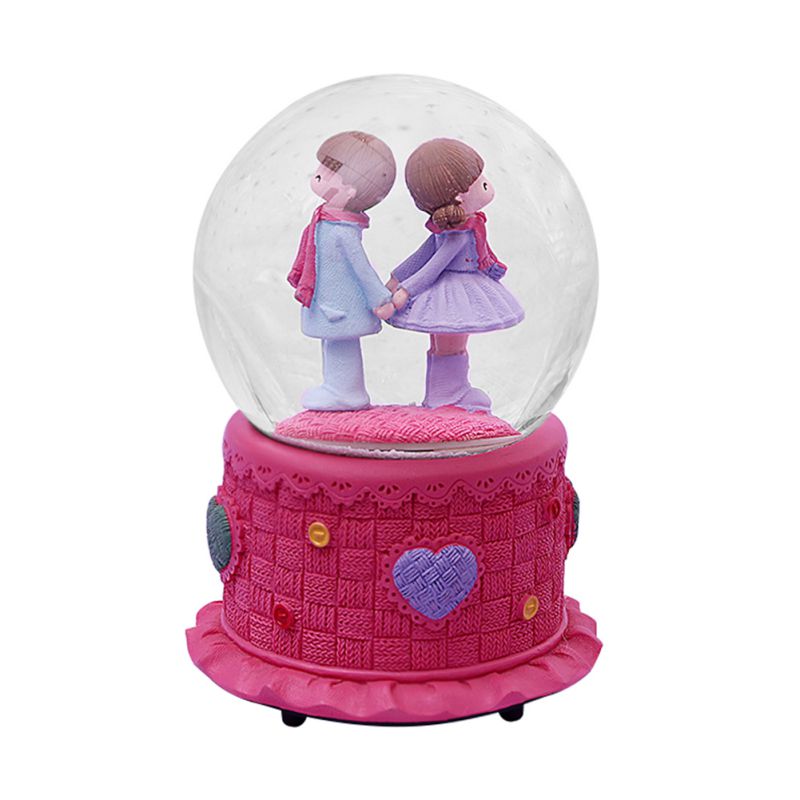 Valentine's Day Christmas Resin Music Snow Glass Santa Claus Crystal Ball Children Snow Ball, Crystal Music Box: Black