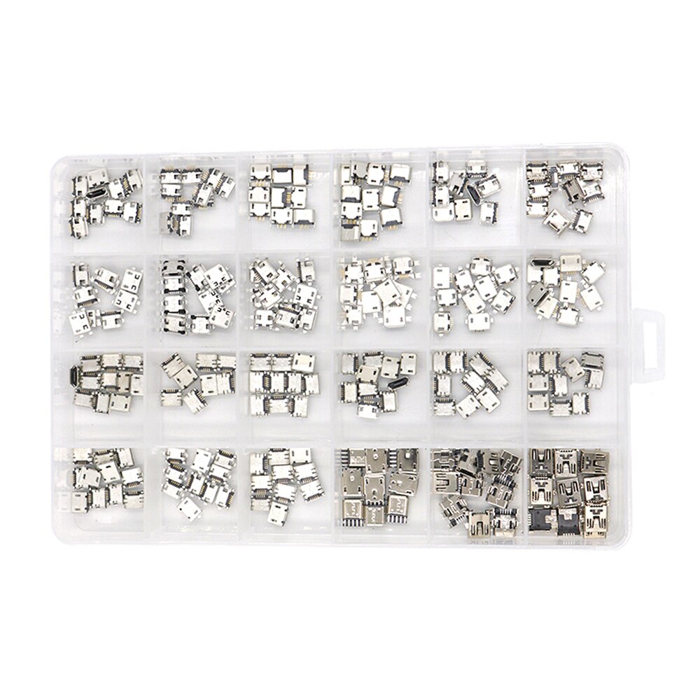 240 Stks/doos 24 Modellen Micro Usb Connector Kit Multi-Specificatie Micro Usb Connector Pin Lading Vrouwelijke Smt Socket Jack set