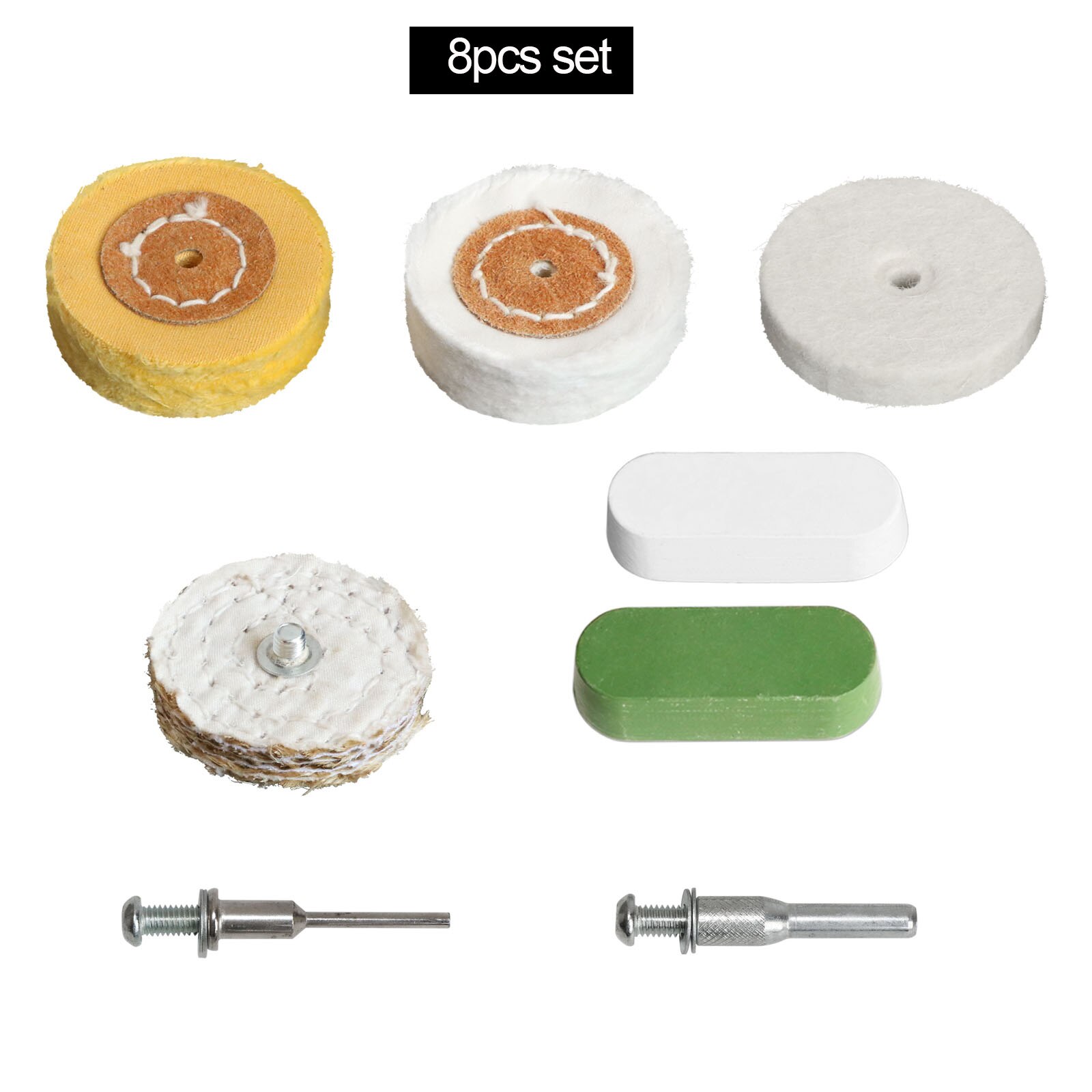Cabezal de pulido de tela de algodón, rueda pulidora de fieltro de lana, mango de pulido de espejo de 3/6mm para accesorios de herramientas rotativas de taladro, 2 pulgadas, 50mm, 1 unidad: 8pcs mix