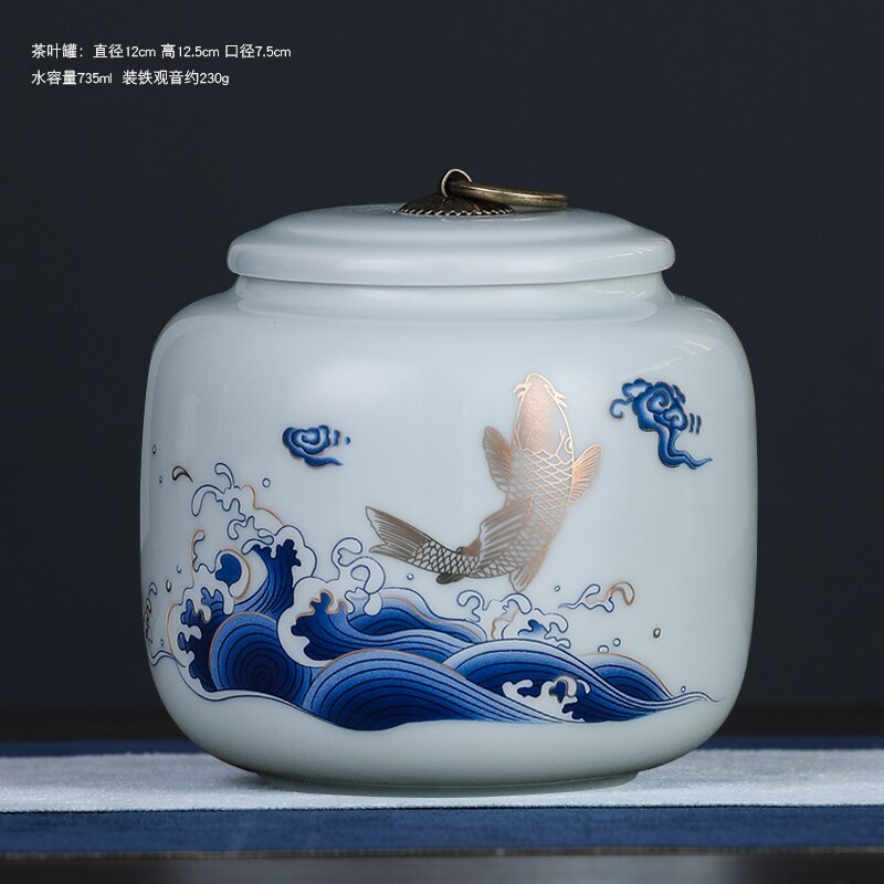 White Ceramic Tea Pot with Lid Home Moisture-proof Tea Bag Storage Box Retro Living Room Decoration Coffee Table Accessories: E