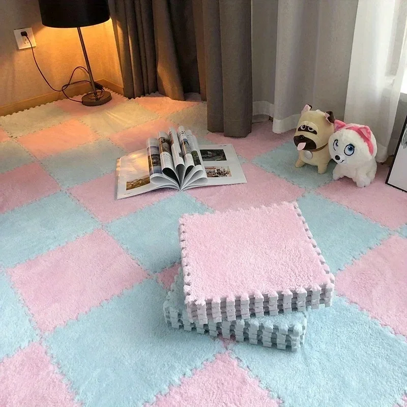 Alfombra de suelo de espuma con rompecabezas de felpa de 30x30cm, alfombra creativa de , alfombra entrelazada cuadrada, alfombras esponjosas: violet