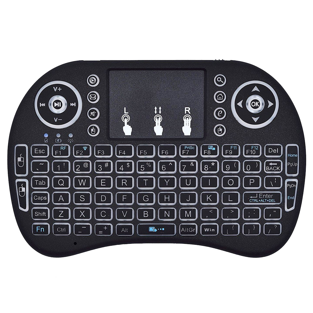 i8 2.4Ghz Luxury Wireless Keyboard 3 Color Backlight + 7 Colorful Light English/Russian/French/Spanish Remote Control Touchpad