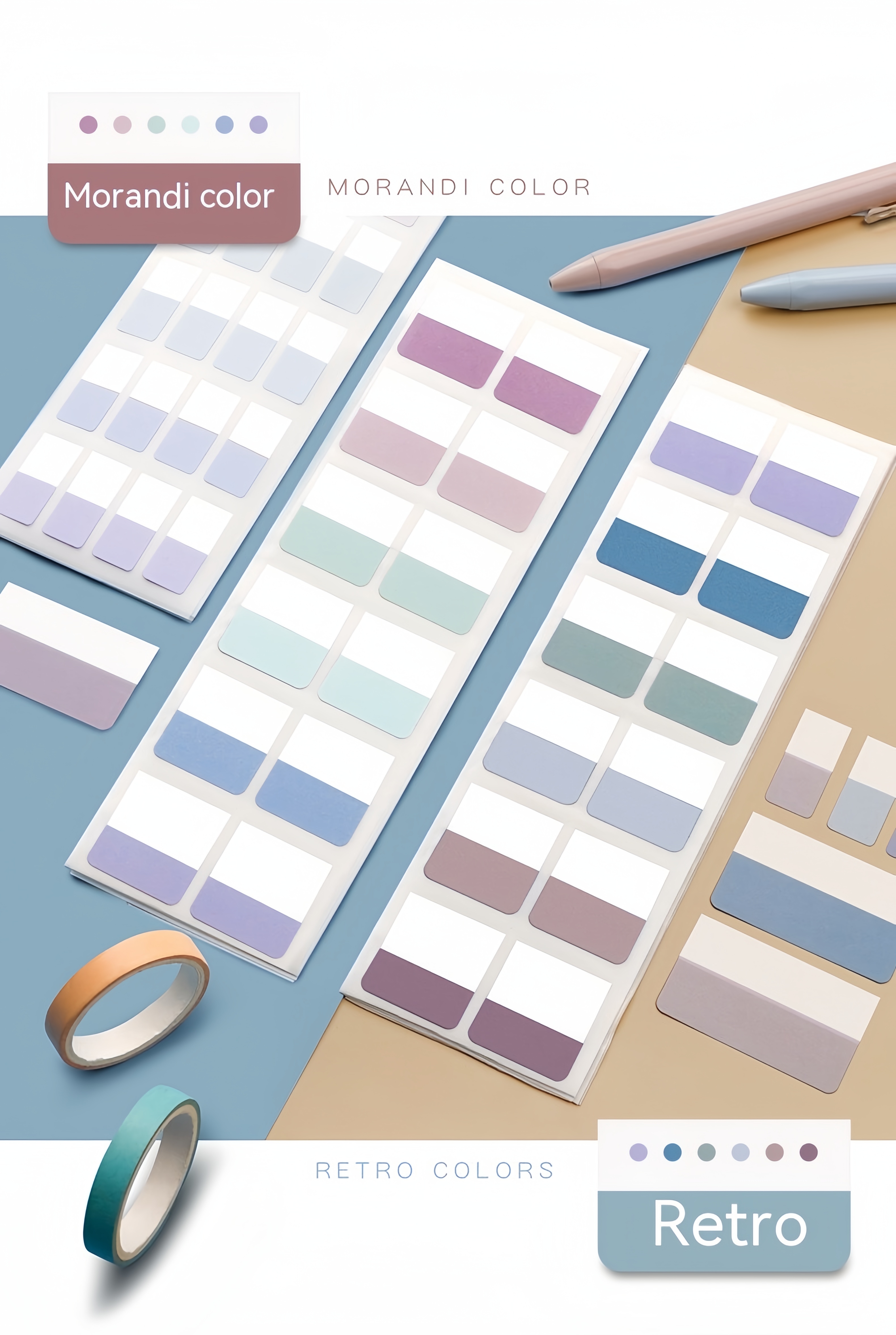 Lichte kleuren Sticky Index Sticker Tabs, 3 maten 6 kleuren beschrijfbare herbruikbare bestandsvlaglabels voor Bijbel