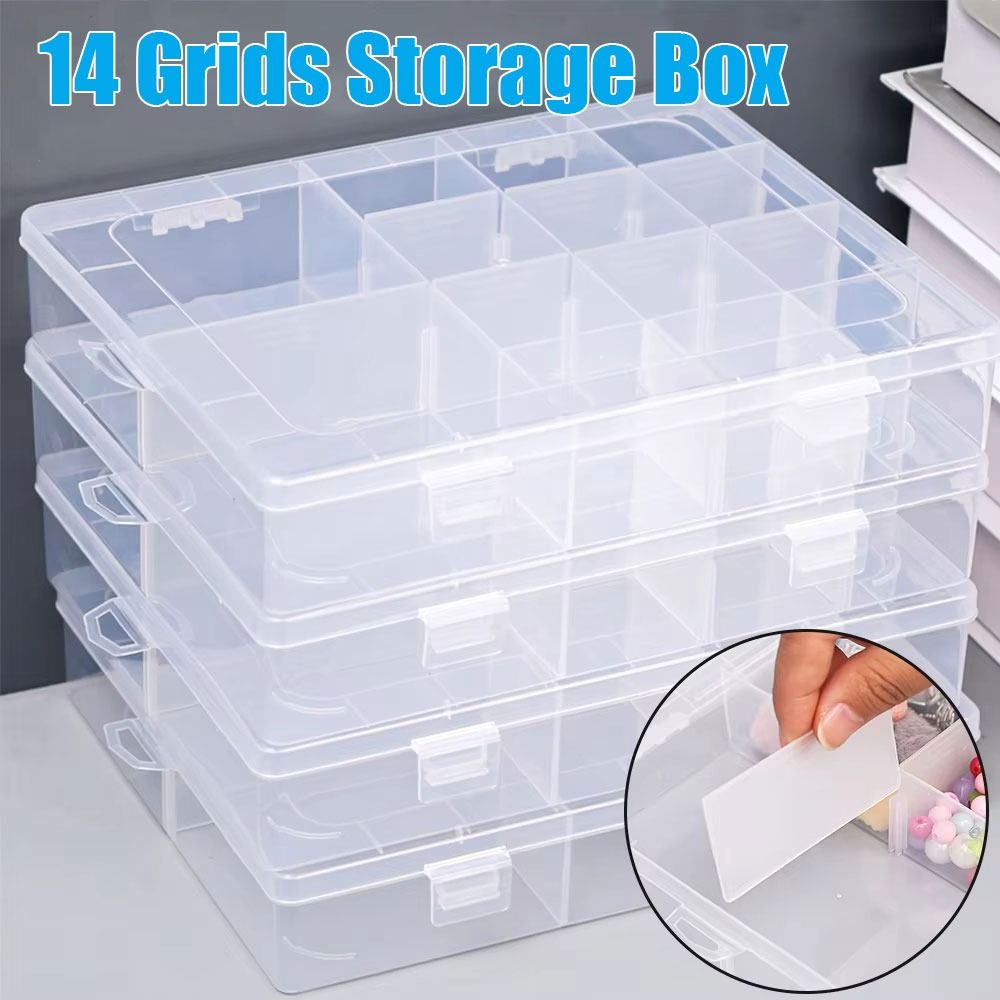 1 Stuks Transparante Plastic Opbergdoos Sieraden Knop Hardware Tool Opslag Vitrine Container Box Verstelbare 14 Roosters