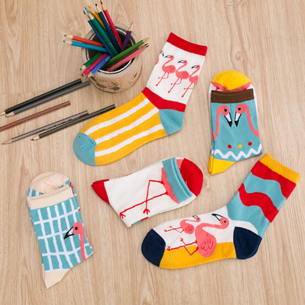 Vrouwen kleurrijke grappige sokken cartoon flamingo sokken lieveheersbeestje korte enkelsok