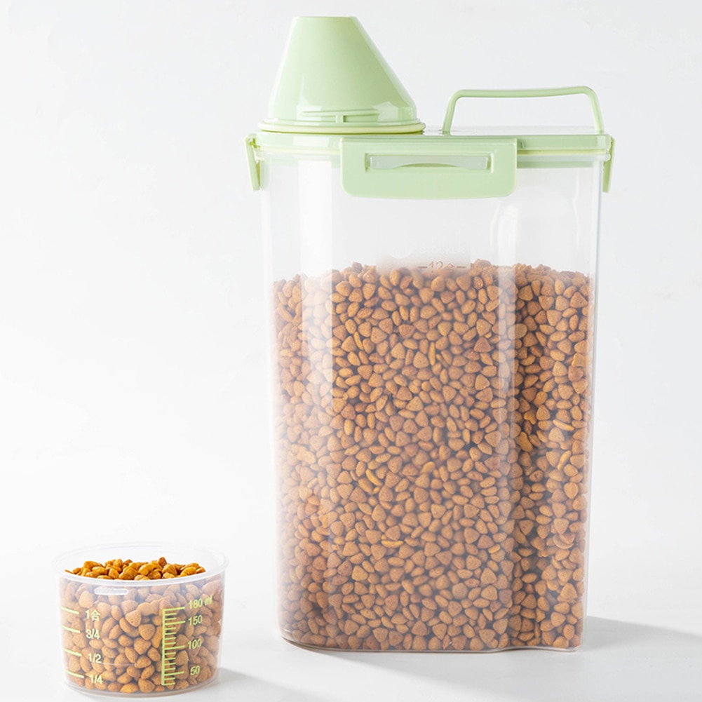 Plastic Pet Feeder Voedsel Container Hond Kat Grote Capaciteit Anti Oxidatie Verzegelde Verse Doos Snack Opslagtank Met Maatbeker