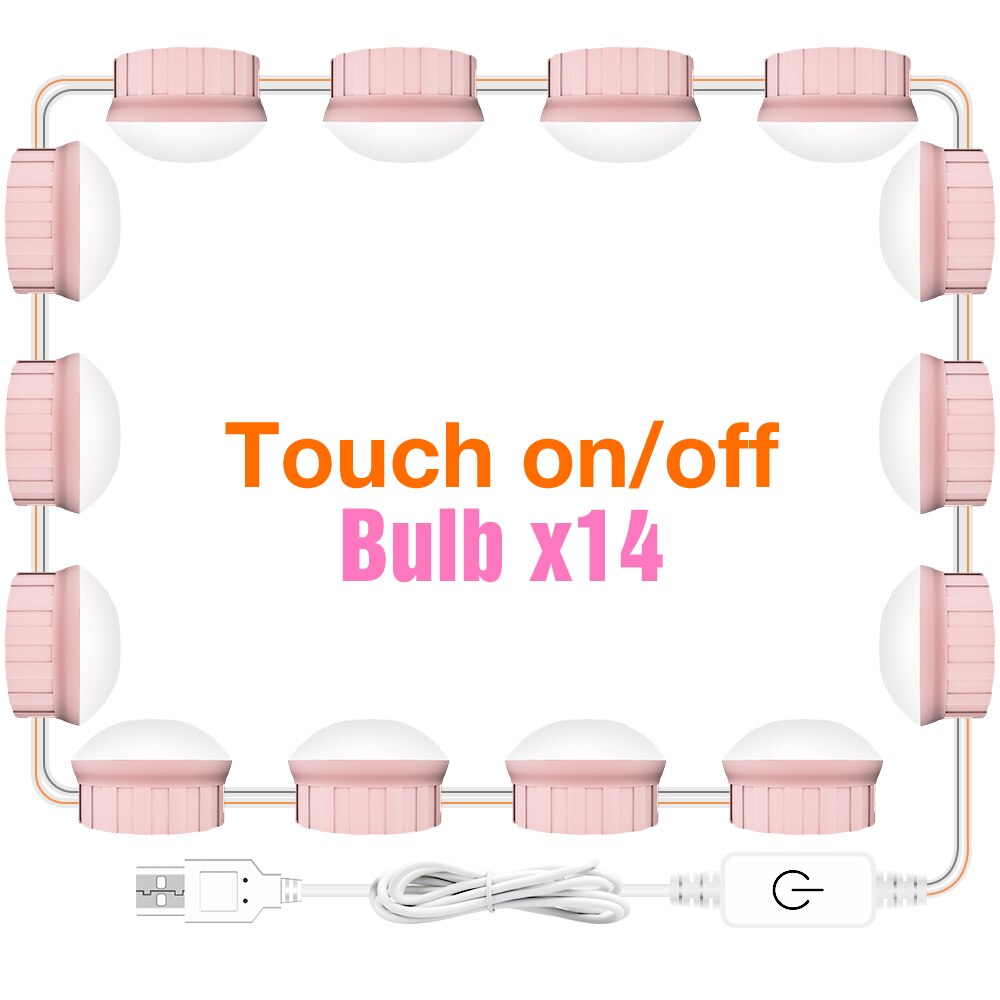 Led Make-Up Spiegel Lampen Usb Hollywood Make Up Lamp Vanity Lights Badkamer Kaptafel Verlichting Dimbare Led Wandlamp: Type-B-Pink-14Bulbs