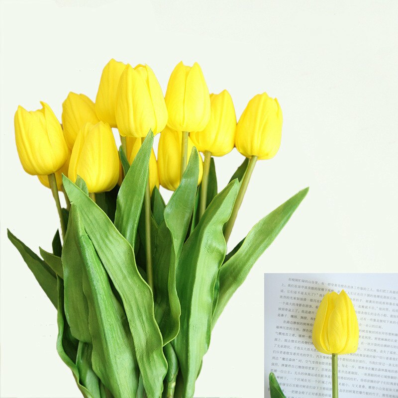 46cm lange gren tulipan kunstig blomst pu latex kunstig buket ægte berørings blomster til bryllup dekorative blomster og kranse: Gul