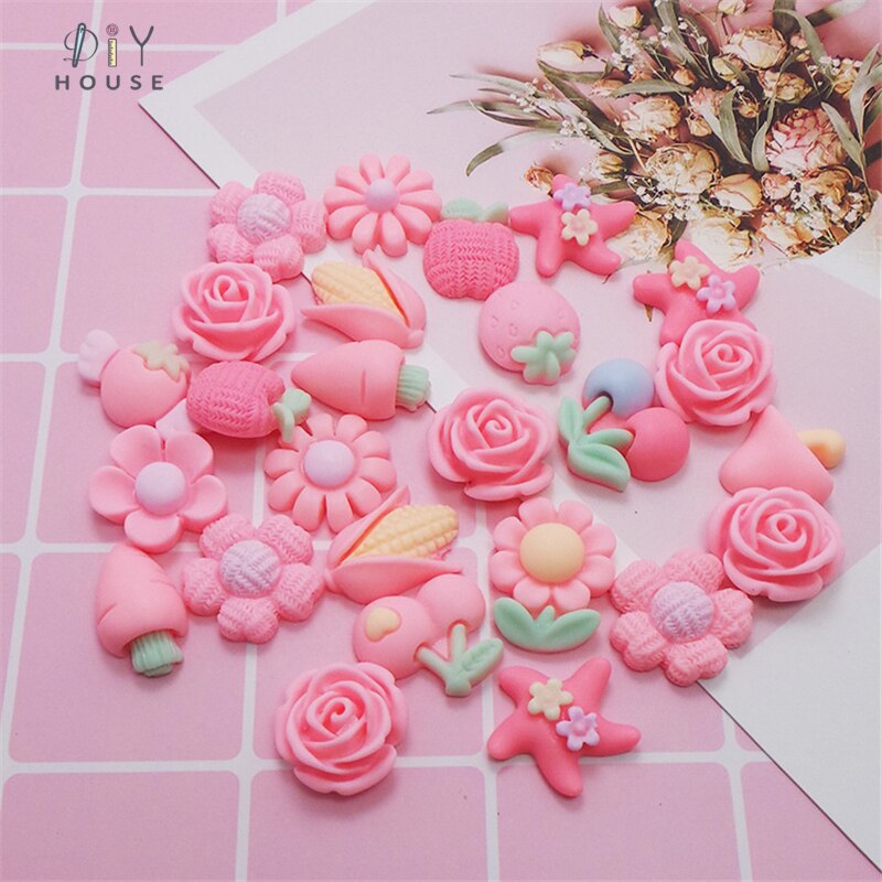 20-80 stk frostede blandede blomster flad ryg harpiks børn hår tilbehør materialer diy håndværk forsyninger kunst telefon shell patch ornament