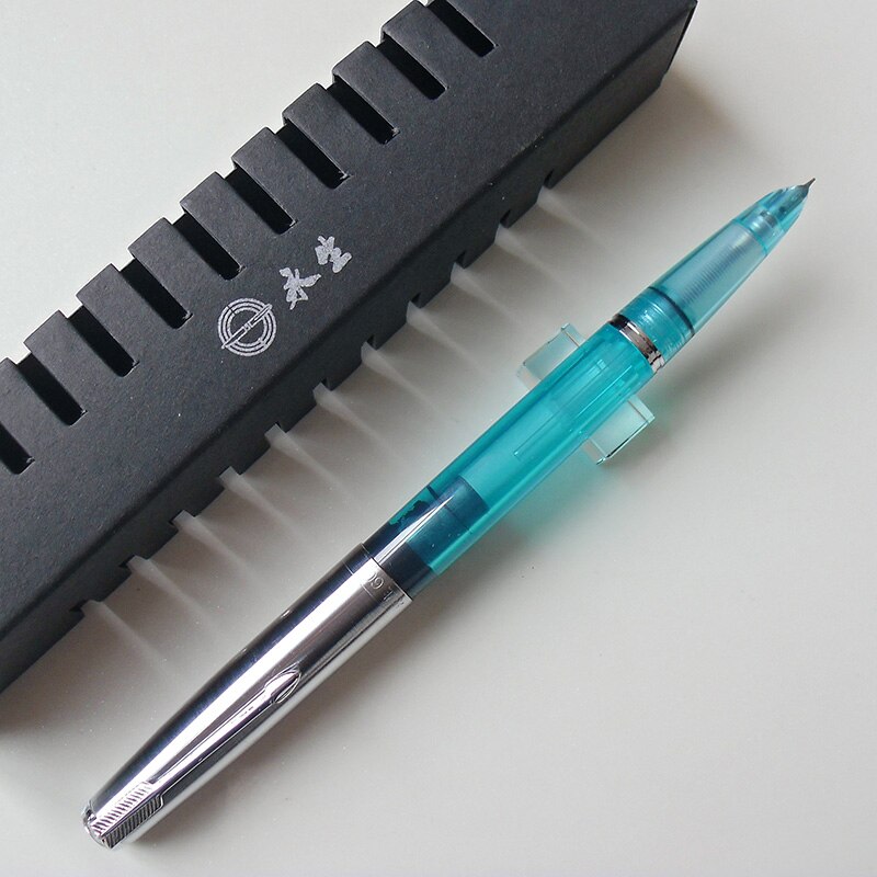 Yong Sheng 601 0.5mm Fine Nib Vacumatic Fountain Pen Metal+ABS Body Silver Cap: blue clear