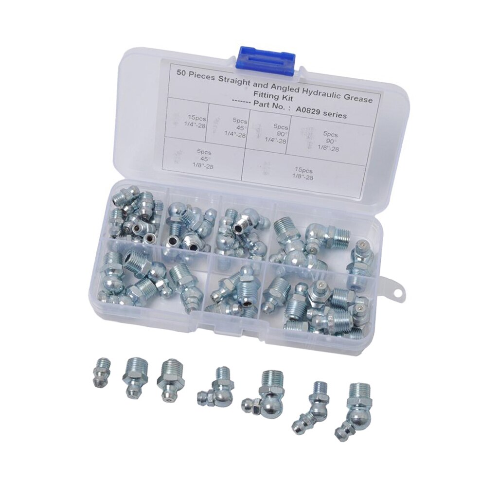 LINCOLN INDUSTRIAL Grease Zerk Fitting Assortment – Straight, 45°, 65°, 90° Angle – SAE