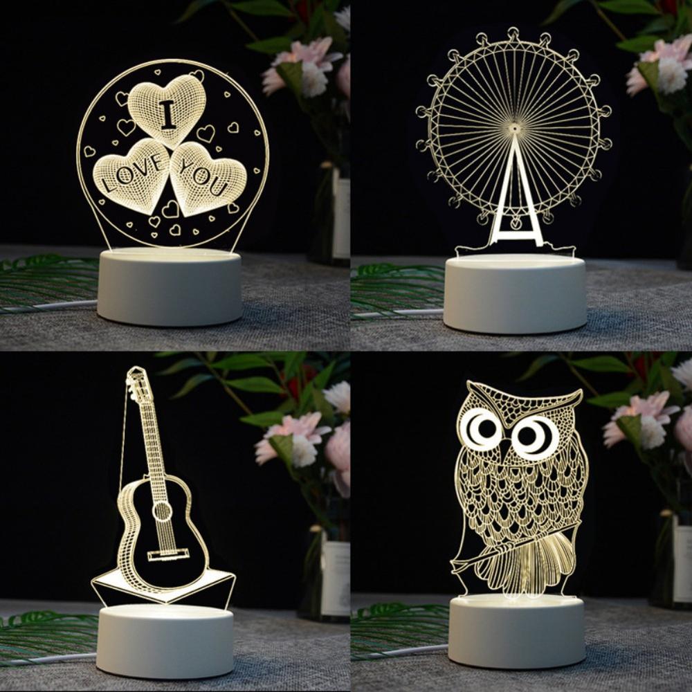 3D Night Light LED Cartoon Bedroom Illusion Home Living Room Decoration Lamp Christmas USB