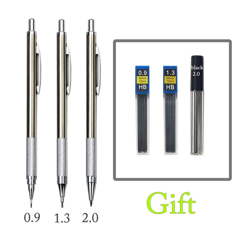 2.0 Mm Mechanical Pencil Full Metal Automatic 2mm Color Pen School Black Lead Color Refill For Painting Engineering Drawing