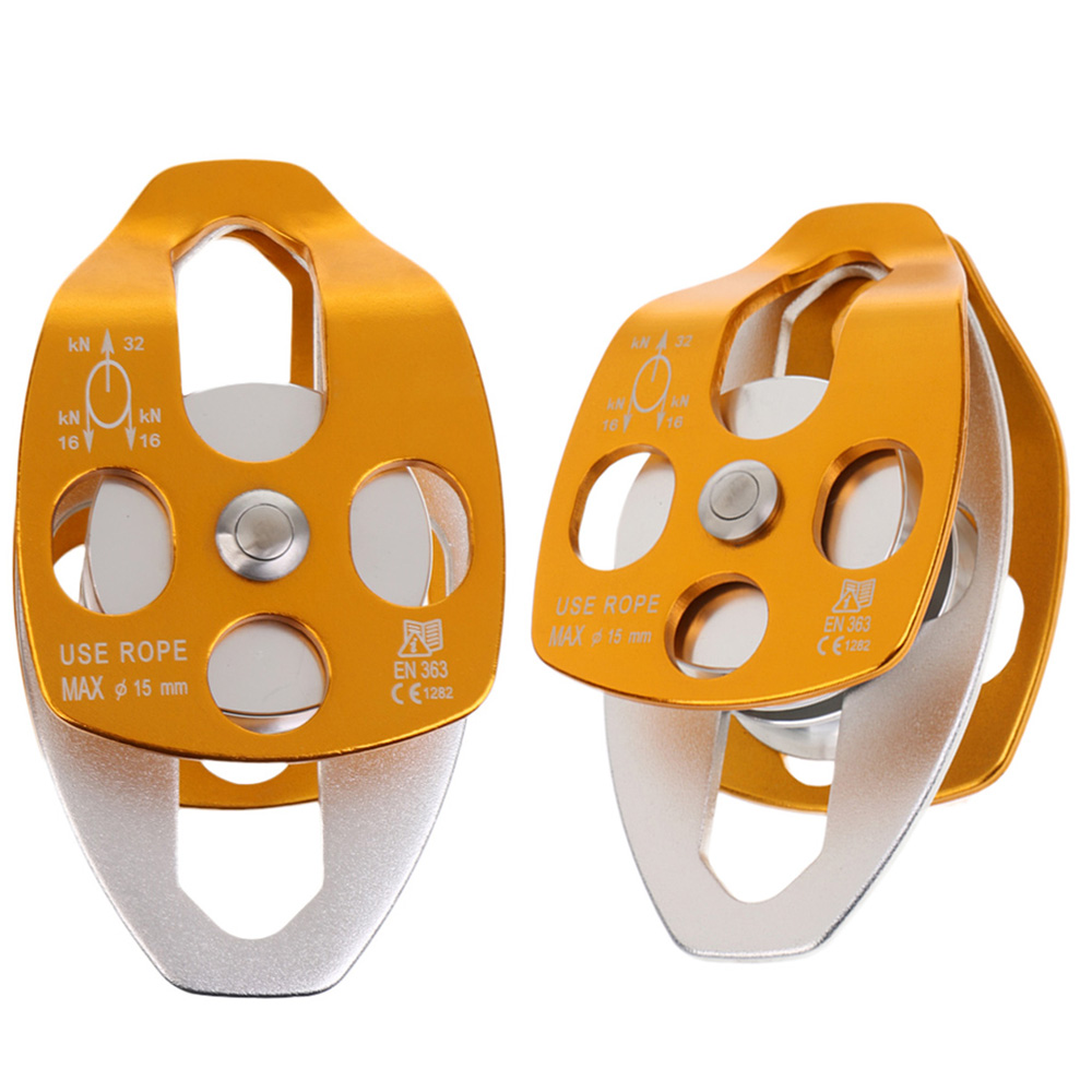 2PC 32KN Swing Climbing Double Pulley for Caving Rock Climbing Rappelling Rescue Dragging Sheaves Caving Rescue Hauling System: Gold
