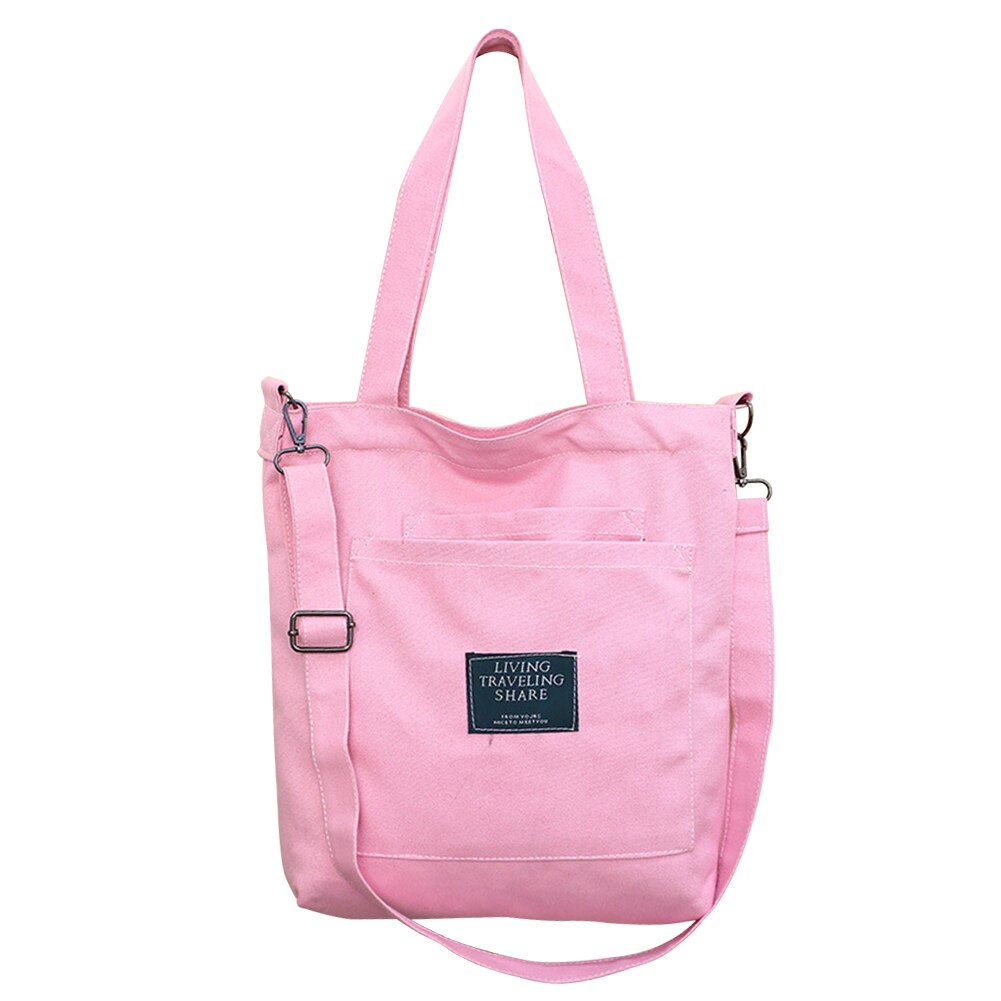 Canvas Handtas Vrouwen Schoudertas met Afneembare Riem Multi Zakken Crossbody Slijtvast Casual Mode Rits Zak #1114: Roze