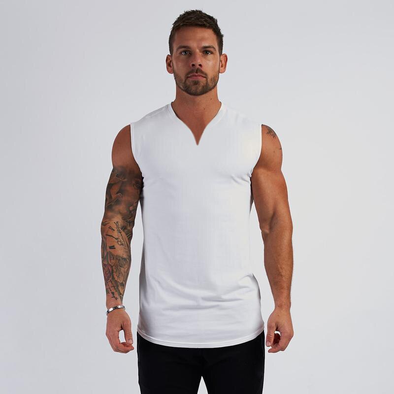Compression Vest Bodybuilding Stringer Singlets Gym Tank Top Men Fitness Clothing V-neck Cotton Running Sleeveless T Shirt