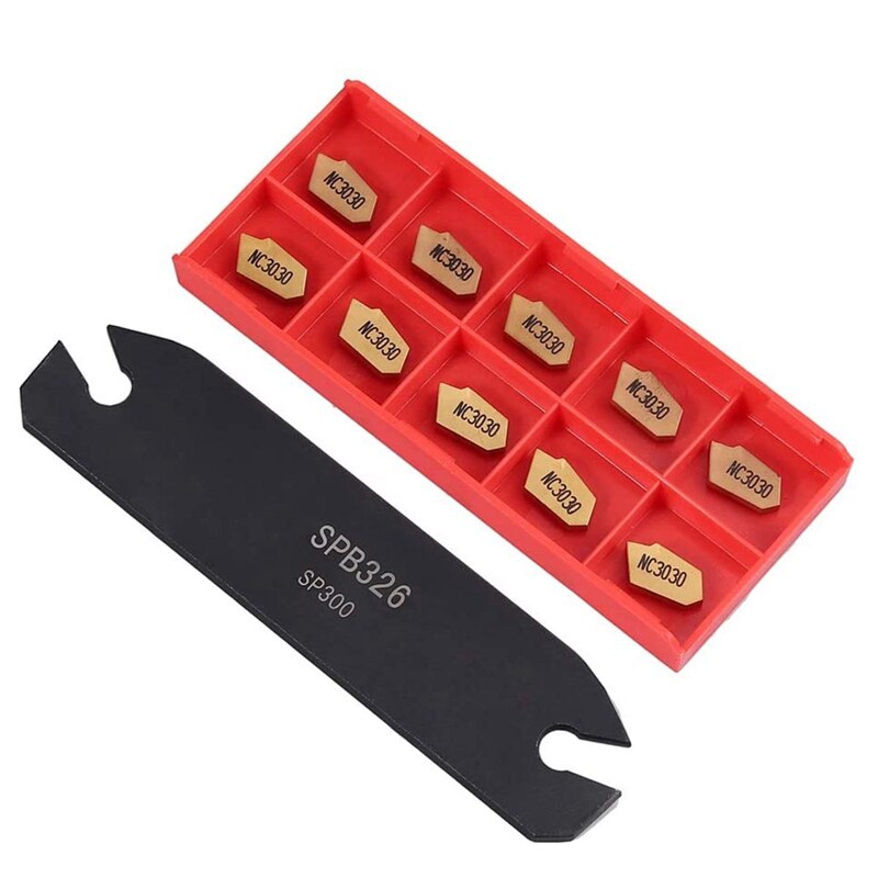 SPB26-3 Parting Grooving Cut-Off Blade Tool Holder 26mm + 10Pcs NC3030 Gold Cutter Inserts Turning Tools: Default Title