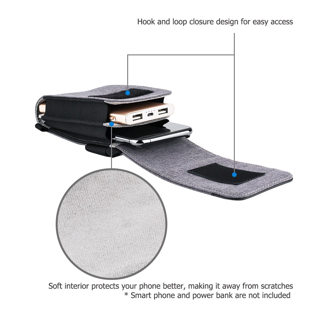 Dual-layer Durable Smart Phone Pouch Case Photo Bag for Power Bank Credit Card or ID Card with Carabiner and Shoulder Strap