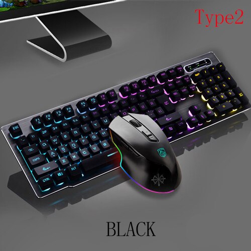 Imitation Mechanical Gaming Keyboard Mouse Combo Rechargeable Backlight Wireless Keyboard Alloy Panel Suitable For Computer Game: Type2 Black