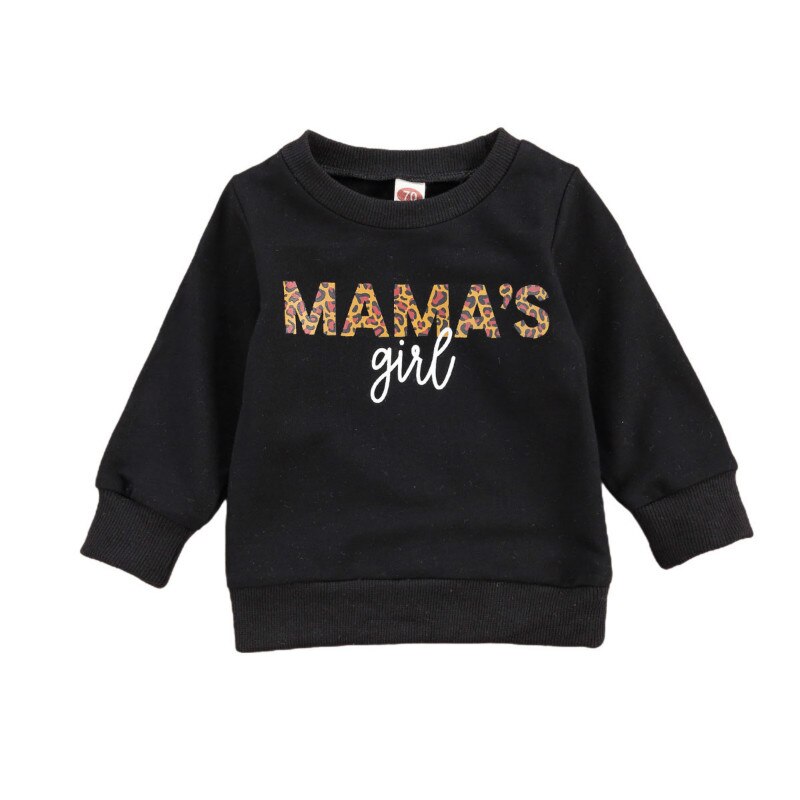 Sudadera con letras de algodón estampadas para niña y bebé, suéter con cuello redondo, ropa de otoño, 0-3 años: Negro / 3 años