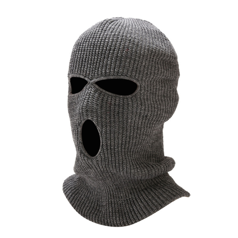 Gorro de lana con tres agujeros para hombre y mujer, gorro de punto antiterrorista, ladrón, fresco, máscara térmica para exteriores, cálido: gray
