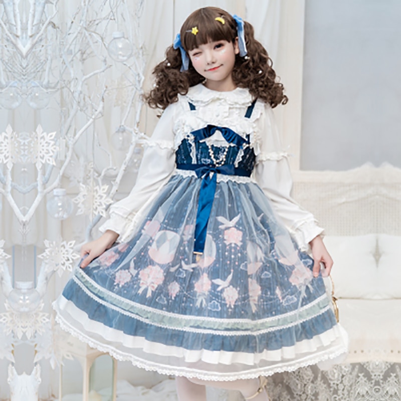 Lolita Jsk Dress Sweet Girls Mesh Sleeveless Strap – Grandado Lolita Jsk Dress Sweet Girls Mesh Sleeveless Strap – Grandado