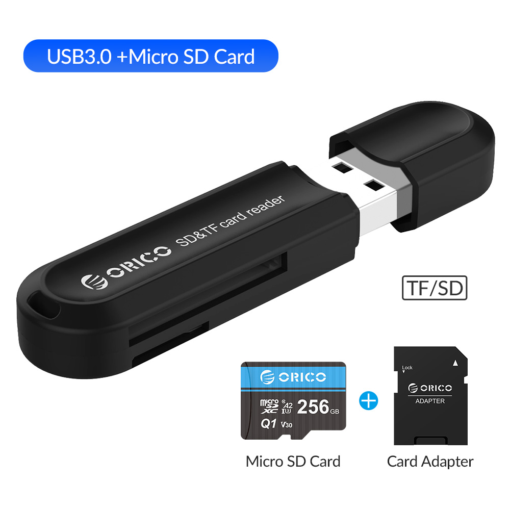 Orico kortlæser usb 3.0 2 in 1 sd/ micro sd tf otg smart memory type c kortlæser højhastighedsadapter til pc computer laptop: Crs 21- bk-msq 1-256gb