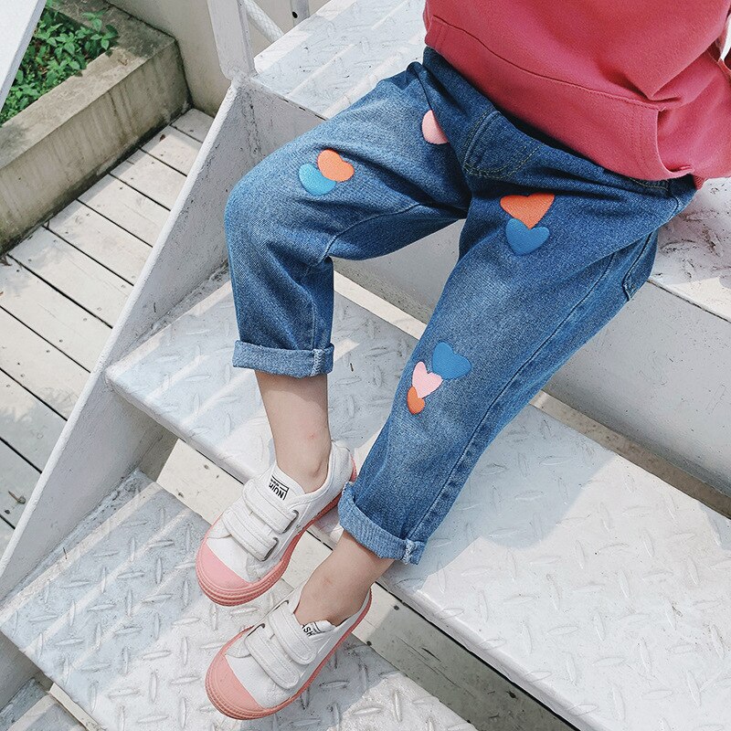 Enfant en bas âge fille denim bébé fille jean automne jean pour enfants filles motif coeur imprimé enfants denim vêtements: 4T