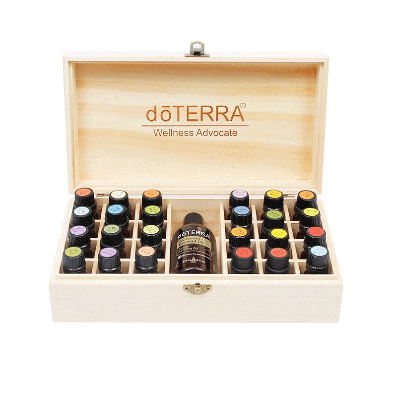 DoTERRA-caja de madera del almacenaje de aceite esencial, 25 compartimentos de almacenamiento, 15ML, 24 + 1 compartimiento, caja con pantalla de aceite esencial