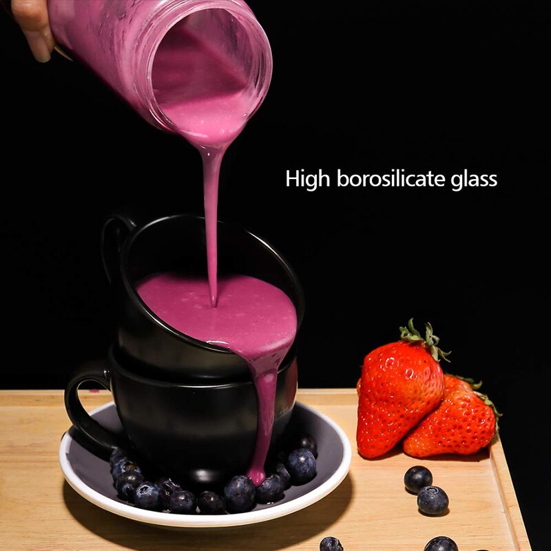 Bpa gratis usb genopladelig smoothie blender batteri personlig 380ml glas smoothie blender juicer let lille bærbar blender