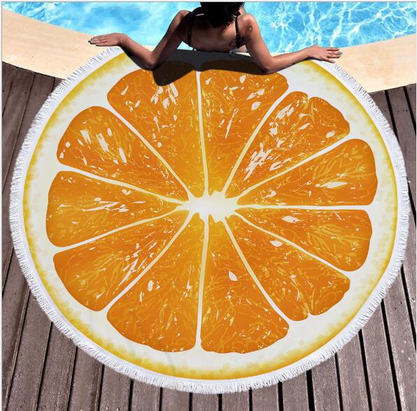 Owoce pomarańczowe cytrynowe pomidory arbuzowe drukowane duże, ponadgabarytowe okrągłe ręczniki plażbyć winnym z mikrofibry serwetka De Plage grube frotte